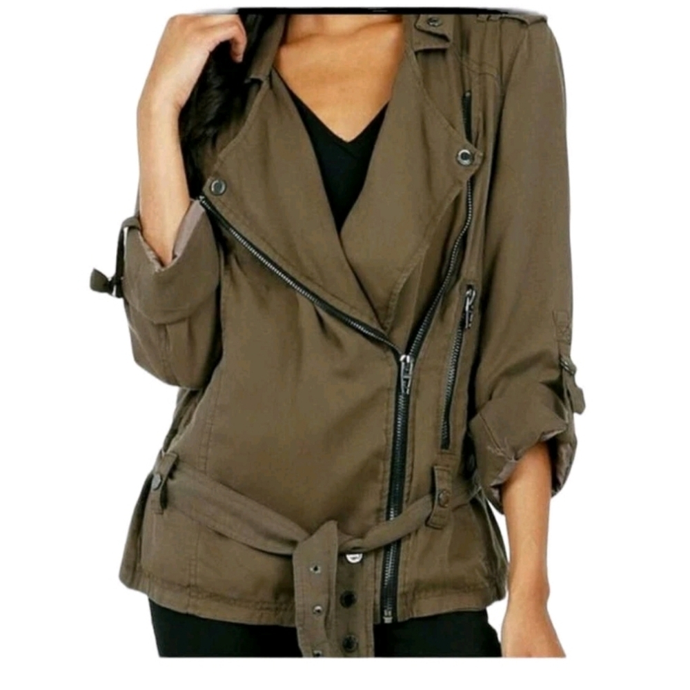 BlankNYC Moto Jacket Women's Size S Olive Green Utility Coat Blank NYC